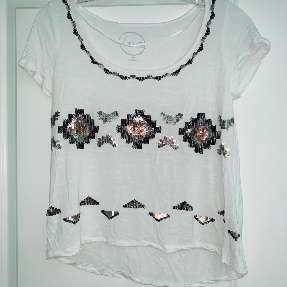 White Sequin Pattern Flowy Blouse